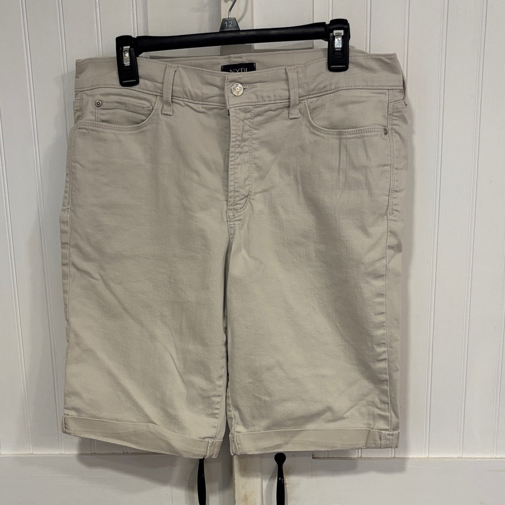 NYDJ  Light Tan Flat Front Shorts with flip-up  hem Briella Bermuda’s size 14